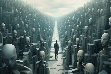 Generative ai infinite landscape of humans clones - obrazy, fototapety, plakaty