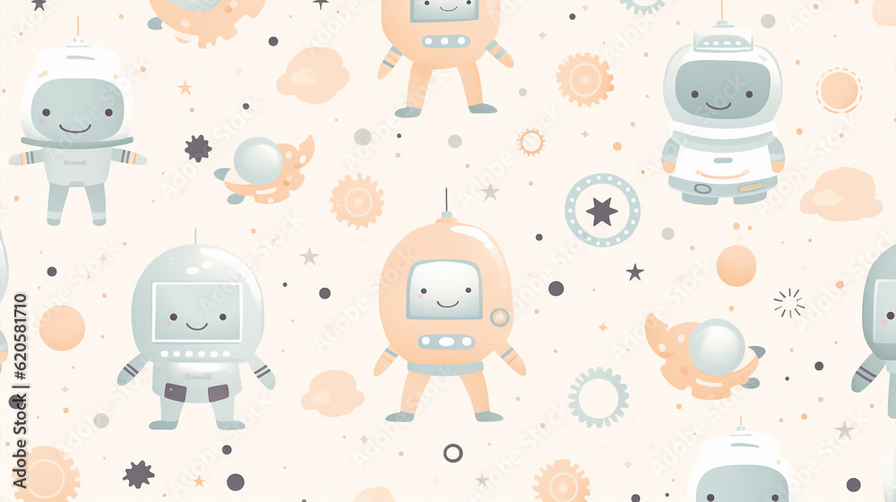 Sticker generative ai cute astronaut space pattern.