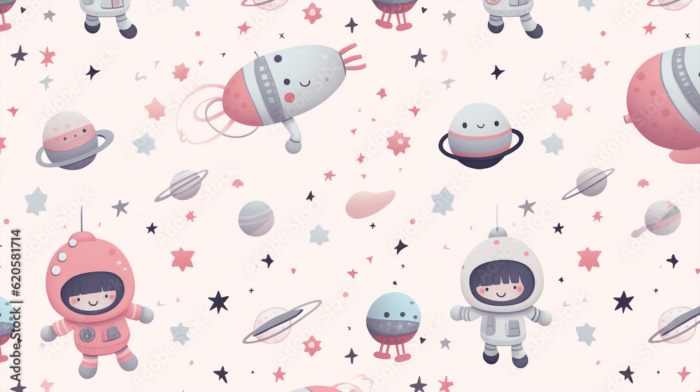 Sticker generative ai cute astronaut space pattern.