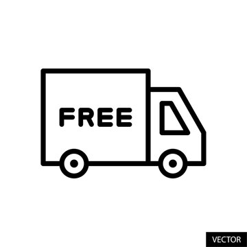 Free delivery van, truck, shipping concept vector icon in line style design for website, app, ui, isolated on white background. Editable stroke. Vector illustration.