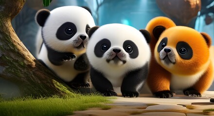 Naklejka premium Cute fluffy animals. adorable creation. Beautiful and very cute animals in the wild. Generative AI. Animal Kingdom #05