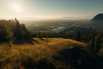 Sunny shot of Fraser Valley near Abbotsford, BC. Generative AI - obrazy, fototapety, plakaty