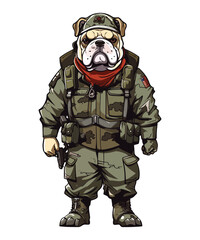 Bull dog cartoon wearing army uniform