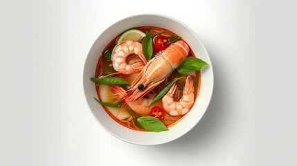 Tom Yum Goong, Tom Yum with prawns in a bowl on white background