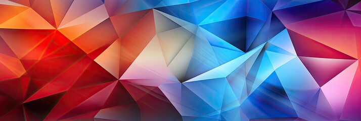 Geometric Lines Abstract Crystalline Red Yellow Blue Panoramic Background. Generative AI