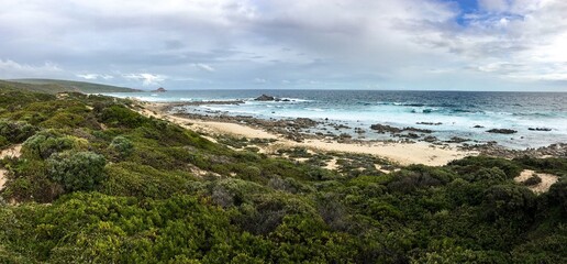Landscape panorama of Western Australia near Cape Naturaliste and the Gull Rock