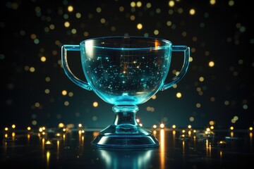 Transparent Trophy Cup And Sportsrelated Icons From Transparency Of Dots Blue. Generative AI