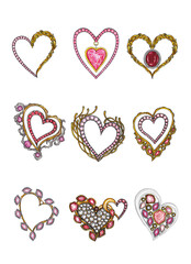 Fototapeta na wymiar Jewelry design pattern fancy heart hand drawing and painting on paper.