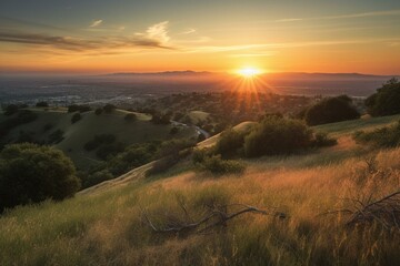 Sunset on Mt Diablo in Dougherty hills, San Ramon, California. Generative AI