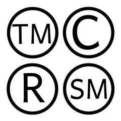 protection icon set.copyright, trademark,registered and smartmark icons