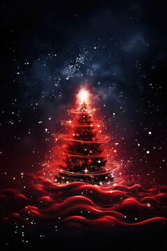 red christmas tree at night promotional image generative ai