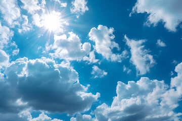Naklejka na ściany i meble Blue sky with clouds and sun photography