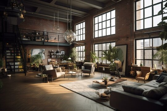Modern loft salon in 3d. Generative AI