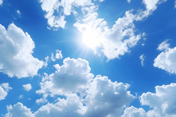 Naklejka na ściany i meble Blue sky with clouds and sun photography