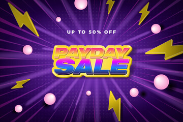 Colorful Payday Sale Banner with up to 50% off text tag and colorful dynamic background. Editable Vector Illustration. EPS 10.