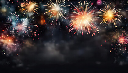 Happy New Year fireworks background with copy space