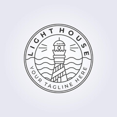Line art emblem logo Lighthouse vector illustration design