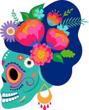 Floral Mexican Sugar Skull for Day of the Dead 