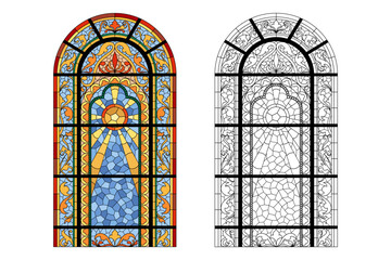 Stained Church glass worksheet. Color abstract picture. - obrazy, fototapety, plakaty