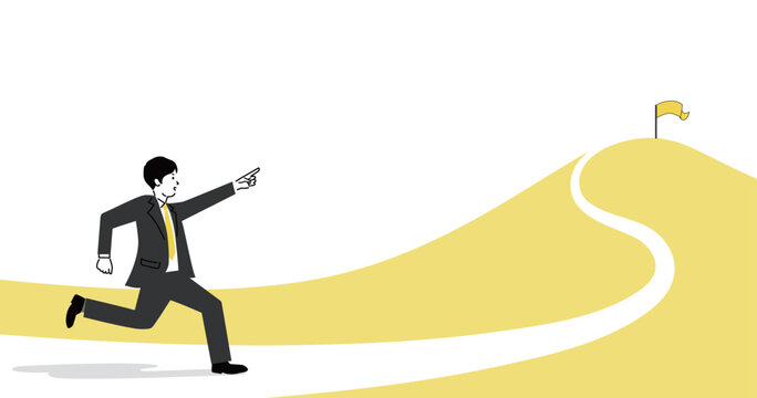 ゴールを目指す若いビジネスパーソンのイラスト、ベクター