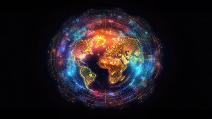 Glowing earth globe on dark background, 3d rendering