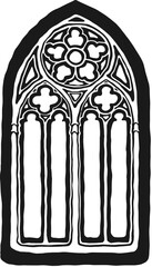Geometrical decorated gothic window tracery stylized vector. Architectural element; medieval cathedral arches.