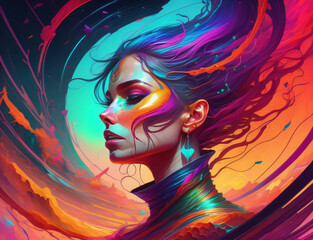 Naklejka premium Abstract art Portrait of a woman.Generative AI.Fake person created with genAI software.