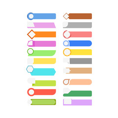 Label text box elements for infographic titles, and banners. Annotation ribbon. Advertising Design shape. Vector label tag.