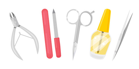 Nail care set, salon tools for nails of hands and feet, manicure and pedicure collection