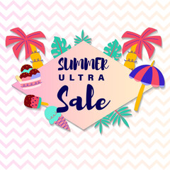 Summer sale brochure discount vector. Special price offer coupon for social media post,  promotion ad, shopping flyer, voucher, website campaign and advertising