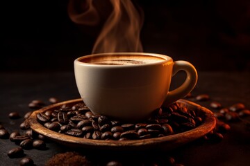 Illustration of a steaming cup of coffee, created using generative AI