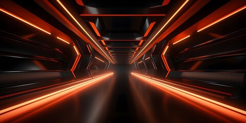 Dark Futuristic Modern Garage Showroom Tunnel Corridor. Entrance 3D Illustration