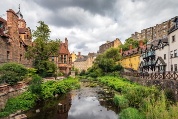 The scenic Dean Village along the river Leith in Edinburgh, Scotland
