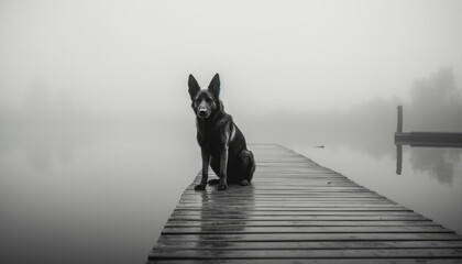 Minimalistic scene in black and white tones in misty weather. Generative AI illustrations - 620593160