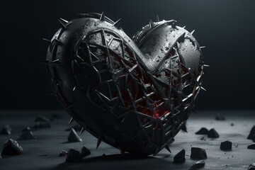 3D gothic heart showcasing the dark emo brokenness of love. Generative AI - obrazy, fototapety, plakaty