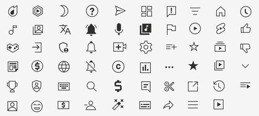 vector for website. Basic User Interface Essential Set. Outline Icons. For App, Web, Print. Editable Stroke.website. icon for ui. playlist icon. voice. help button. sign out. sign out icon. location.