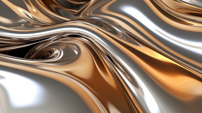 Gleaming metallic surface seamless abstract background, smooth motion style, chrome gold reflections, generative AI