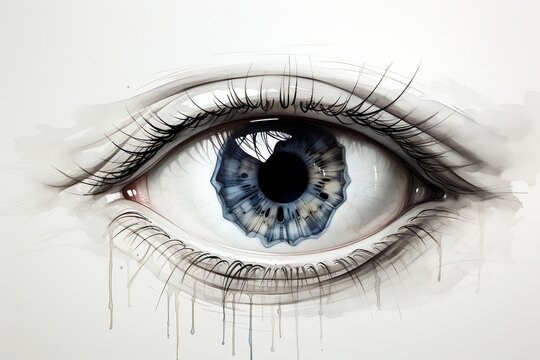 A close up of a blue eye with long eyelashes. AI