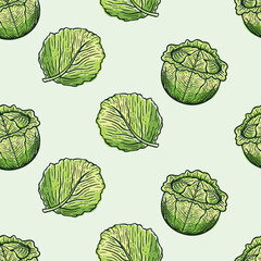 vintage cabbage hand drawn seamless pattern