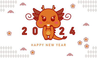 Chinese new year. 2024 New year. Dragon horoscope sign. 2024 design. New year symbol. 2024 calendar. Chinese horoscope dragon with 2024. Flat minimalism vector illustration. Dragon horoscope sign