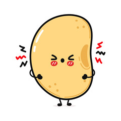 Obraz premium Angry soy Bean character. Vector hand drawn cartoon kawaii character illustration icon. Isolated on white background. Sad soy Bean character concept