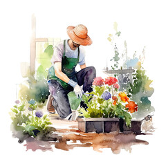 Gardening watercolor illustration. Generative AI