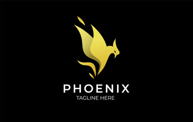 Obraz premium Gold Phoenix Bird Logo design, Golden Phoenix logo, Gold Bird logo, Simple, Branding, Phoenix logo with Golden Gradient, Template Vector Eps file