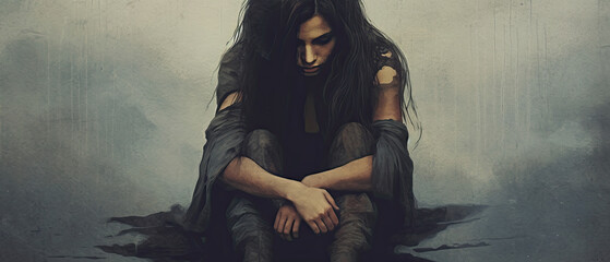 Portrait of a Sad Woman, Exploring the Depths of Emotion and Human Vulnerability illustration.