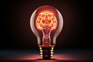 A light bulb with a glowing brain inside of it. AI