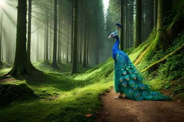 Obraz premium peacock in the park Generator by using AI Technology