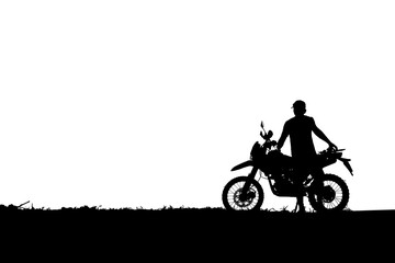 Silhouette of a man with a motocross bike. on white background  on transparent background (PNG) 