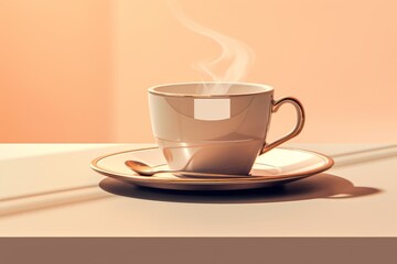 Illustration of a cup of coffee on a saucer with a spoon, created using generative AI
