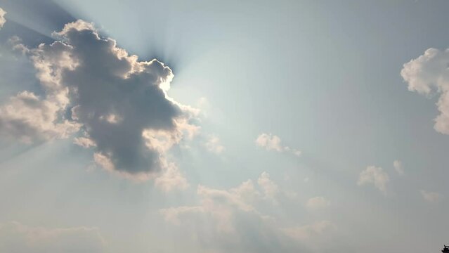 Cloud time lapse with sun peaking out behind clouds
