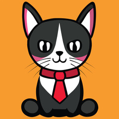 Fototapeta premium Cat black red & white vector